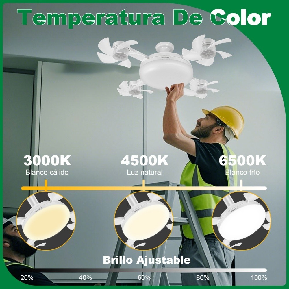 SHAWTY S0131 White Ceiling Fan Lamp 4-Blade Foldable,Dimmable,3 Color Temps/3 Speeds,E26/E27 Plug-in