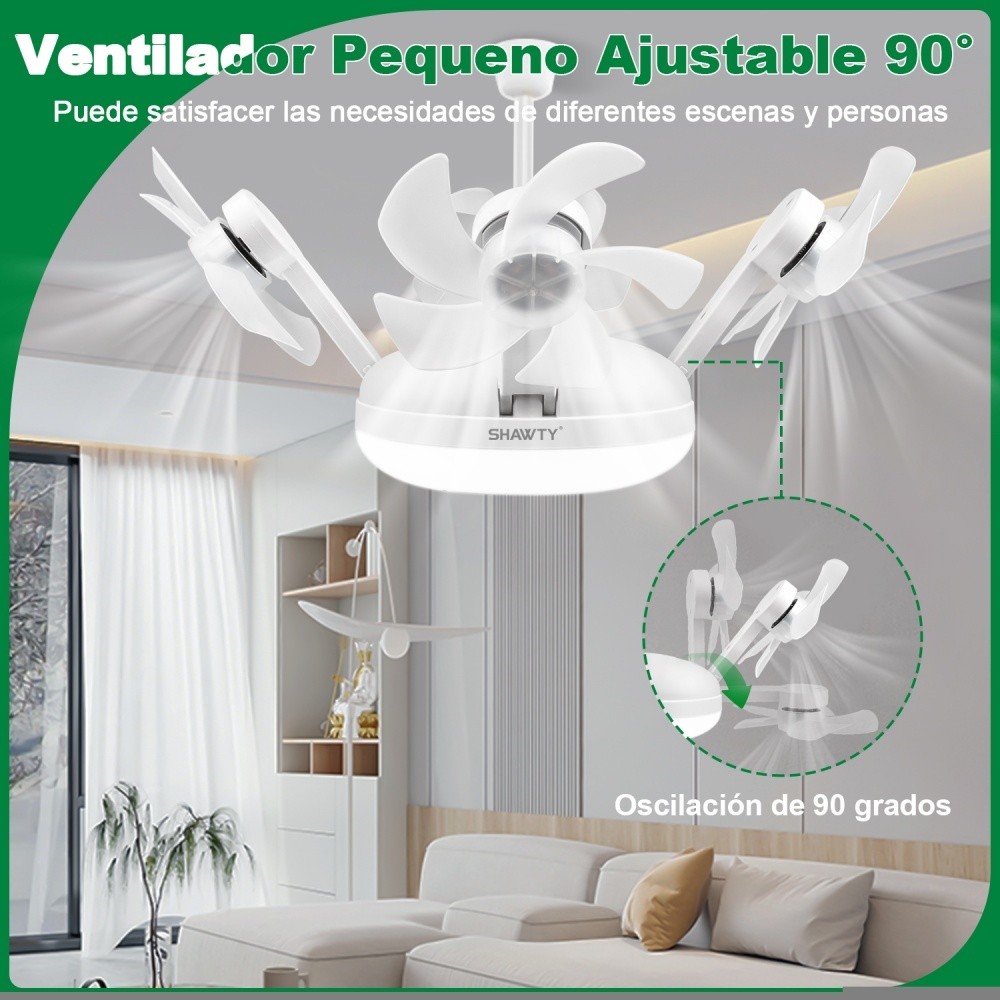 SHAWTY S0131 White Ceiling Fan Lamp 4-Blade Foldable,Dimmable,3 Color Temps/3 Speeds,E26/E27 Plug-in