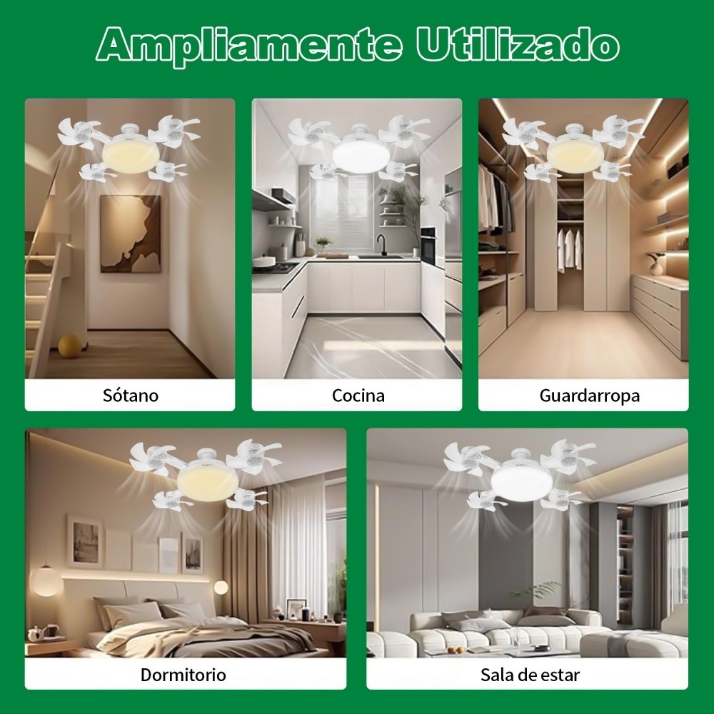 SHAWTY S0131 White Ceiling Fan Lamp 4-Blade Foldable,Dimmable,3 Color Temps/3 Speeds,E26/E27 Plug-in
