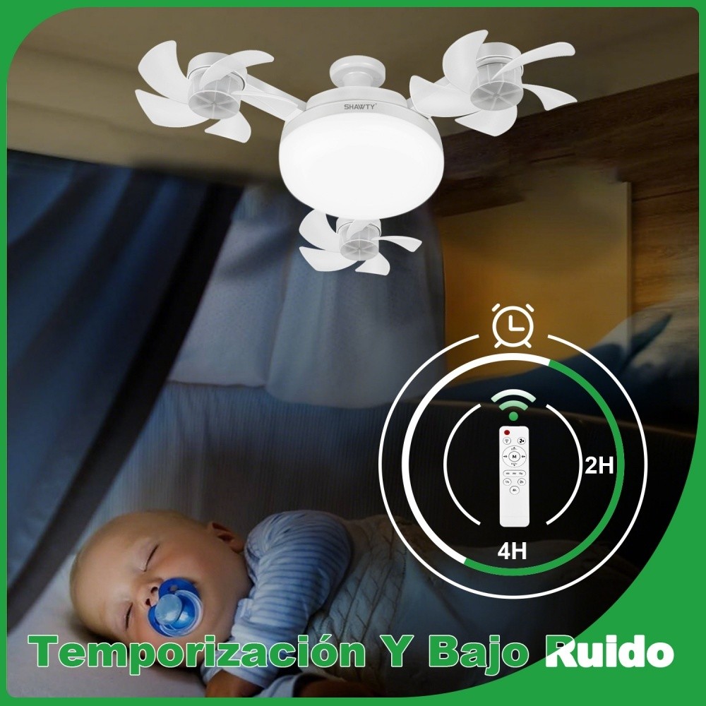 SHAWTY S0130 Folding Ceiling Fan with Light-3-Blade, 50W, 3 Speeds, Remote, E26/E27, Bedroom/Office