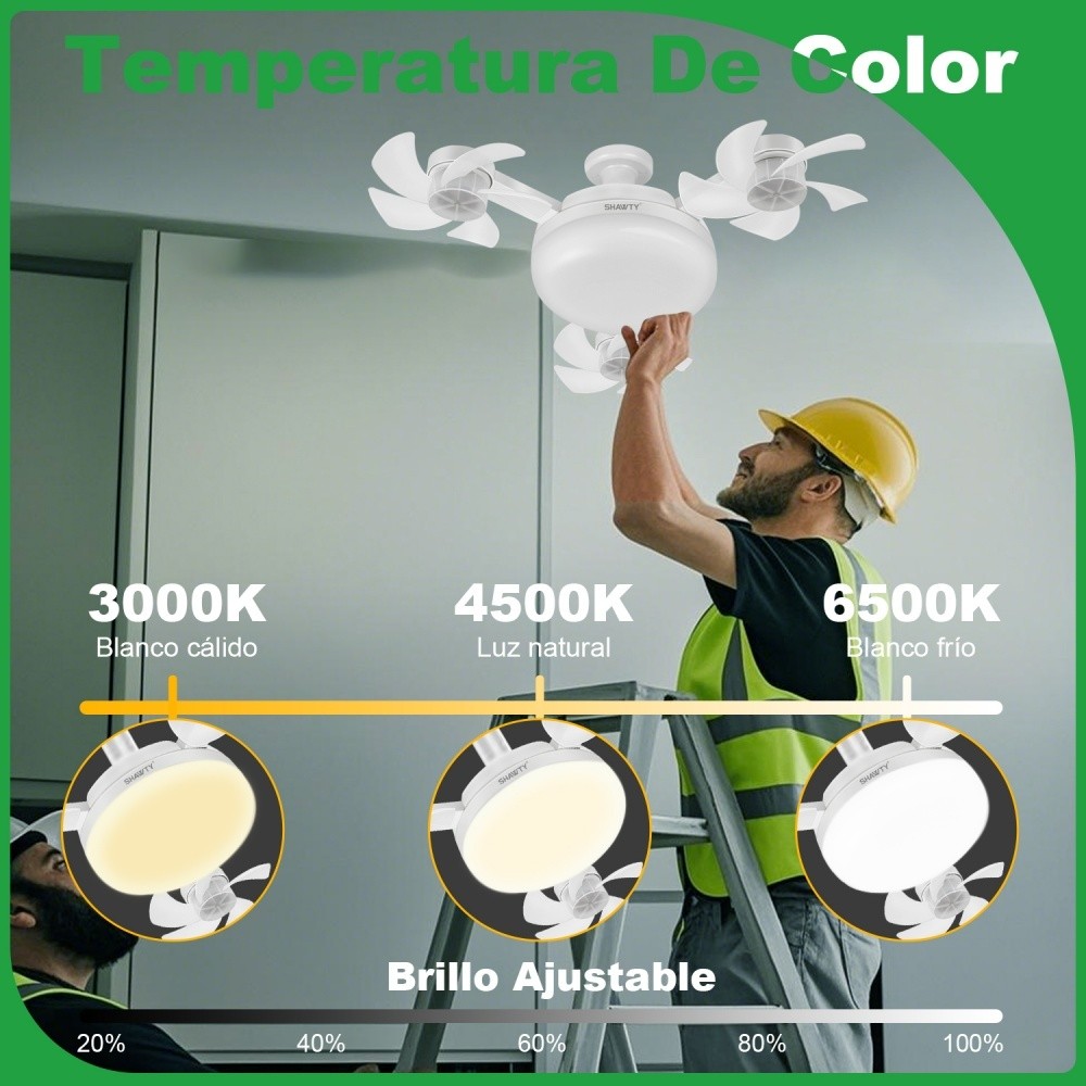 SHAWTY S0130 Folding Ceiling Fan with Light-3-Blade, 50W, 3 Speeds, Remote, E26/E27, Bedroom/Office