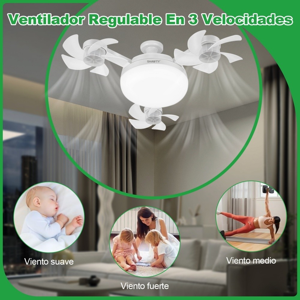 SHAWTY S0130 Folding Ceiling Fan with Light-3-Blade, 50W, 3 Speeds, Remote, E26/E27, Bedroom/Office
