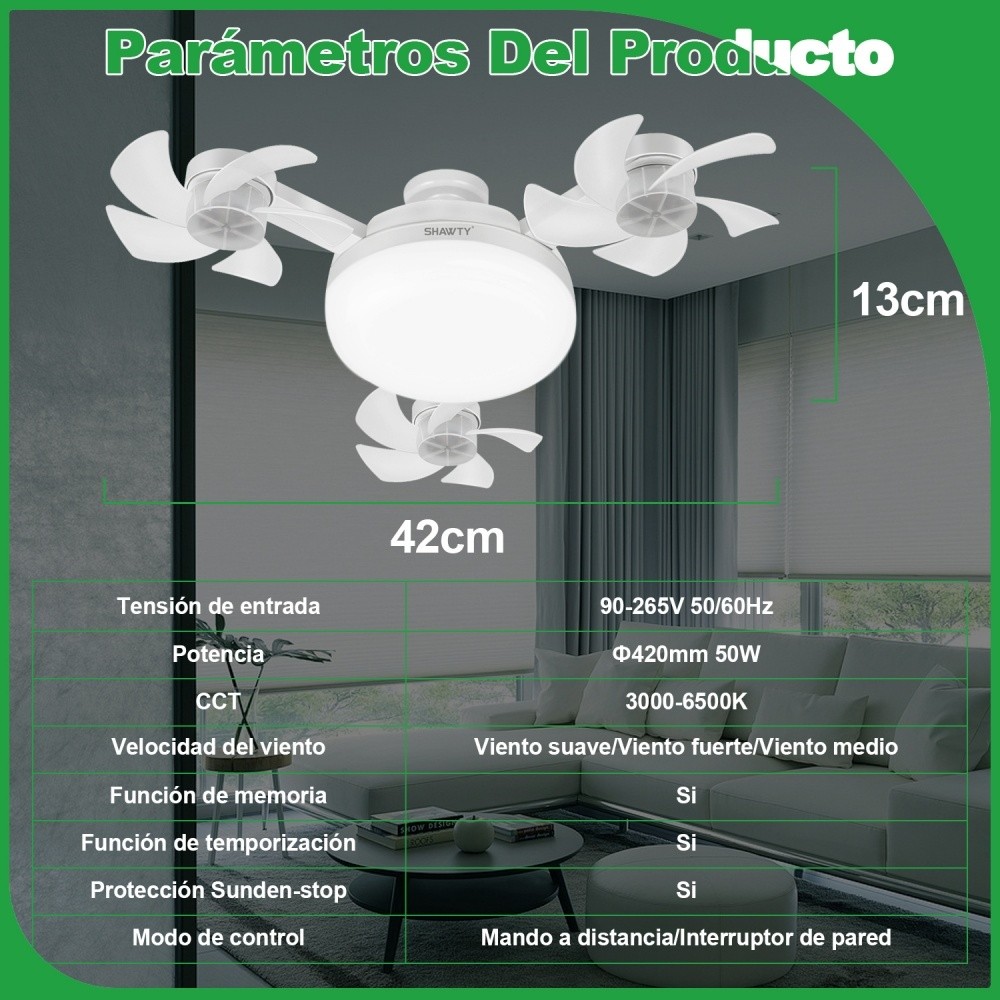 SHAWTY S0130 Folding Ceiling Fan with Light-3-Blade, 50W, 3 Speeds, Remote, E26/E27, Bedroom/Office