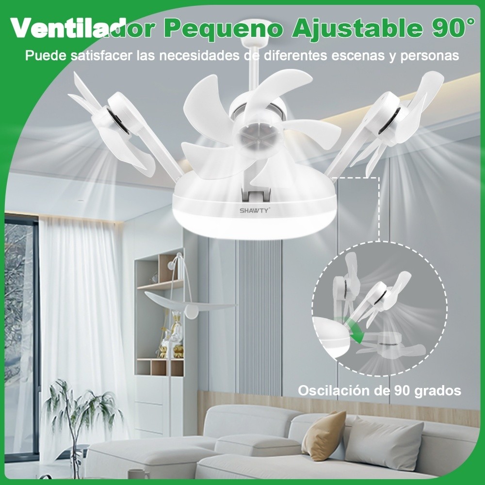SHAWTY S0130 Folding Ceiling Fan with Light-3-Blade, 50W, 3 Speeds, Remote, E26/E27, Bedroom/Office