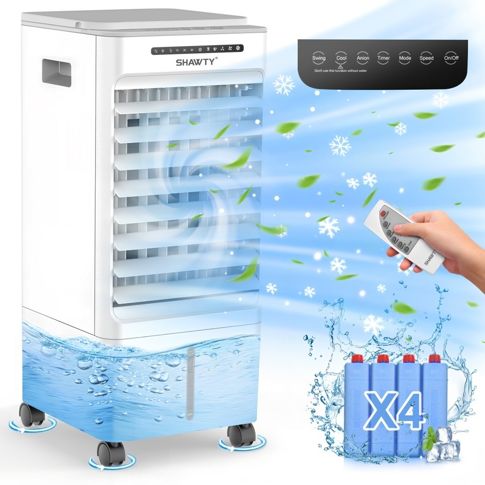 SHAWTY S0124 3-in-1 Evaporative Air Cooler-Portable AC Fan, 5L Water Tank, 3 Speeds & Remote Con