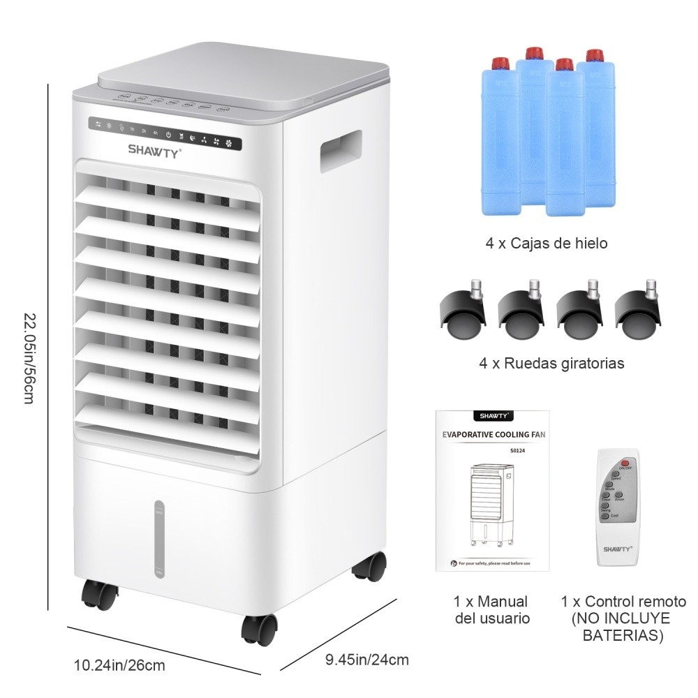 SHAWTY S0124 3-in-1 Evaporative Air Cooler-Portable AC Fan, 5L Water Tank, 3 Speeds & Remote Control