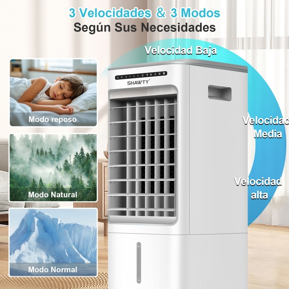 SHAWTY S0124 3-in-1 Evaporative Air Cooler-Portable AC Fan, 5L Water Tank, 3 Speeds & Remote Control