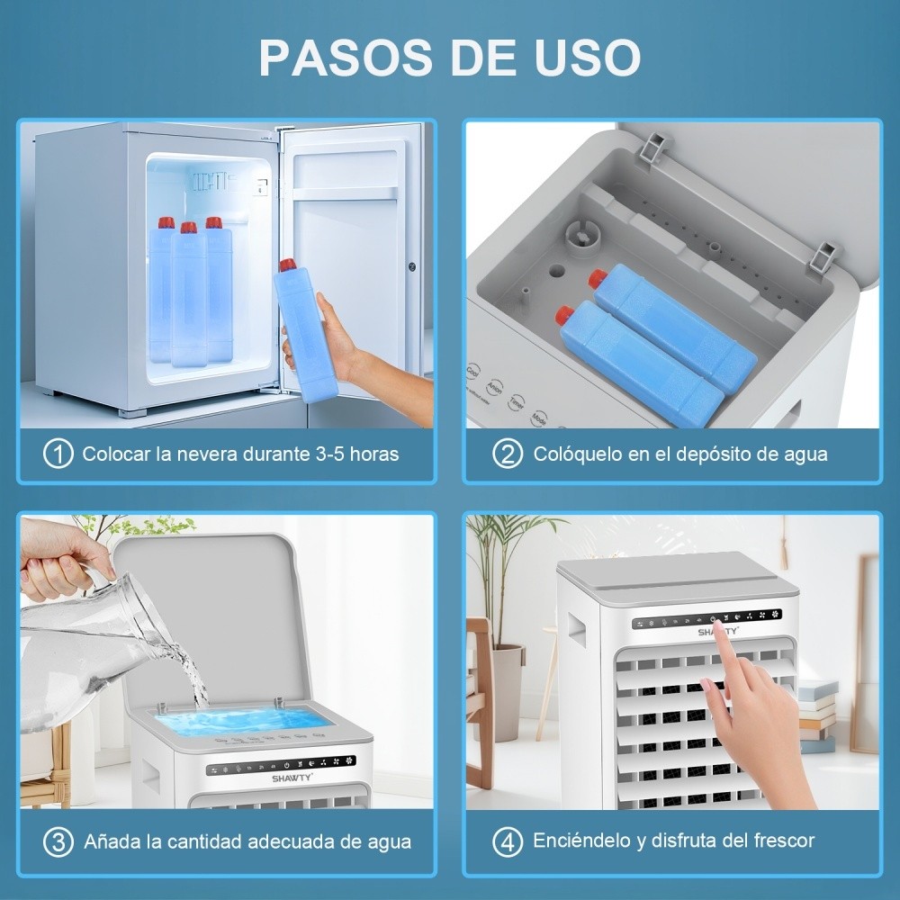 SHAWTY S0124 3-in-1 Evaporative Air Cooler-Portable AC Fan, 5L Water Tank, 3 Speeds & Remote Control
