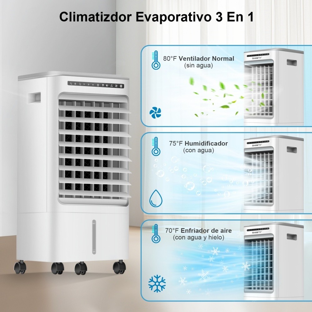SHAWTY S0124 3-in-1 Evaporative Air Cooler-Portable AC Fan, 5L Water Tank, 3 Speeds & Remote Control
