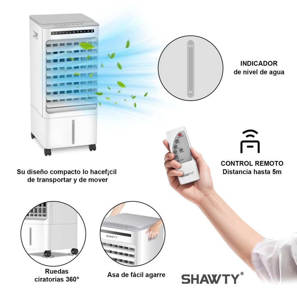 SHAWTY S0124 3-in-1 Evaporative Air Cooler-Portable AC Fan, 5L Water Tank, 3 Speeds & Remote Control