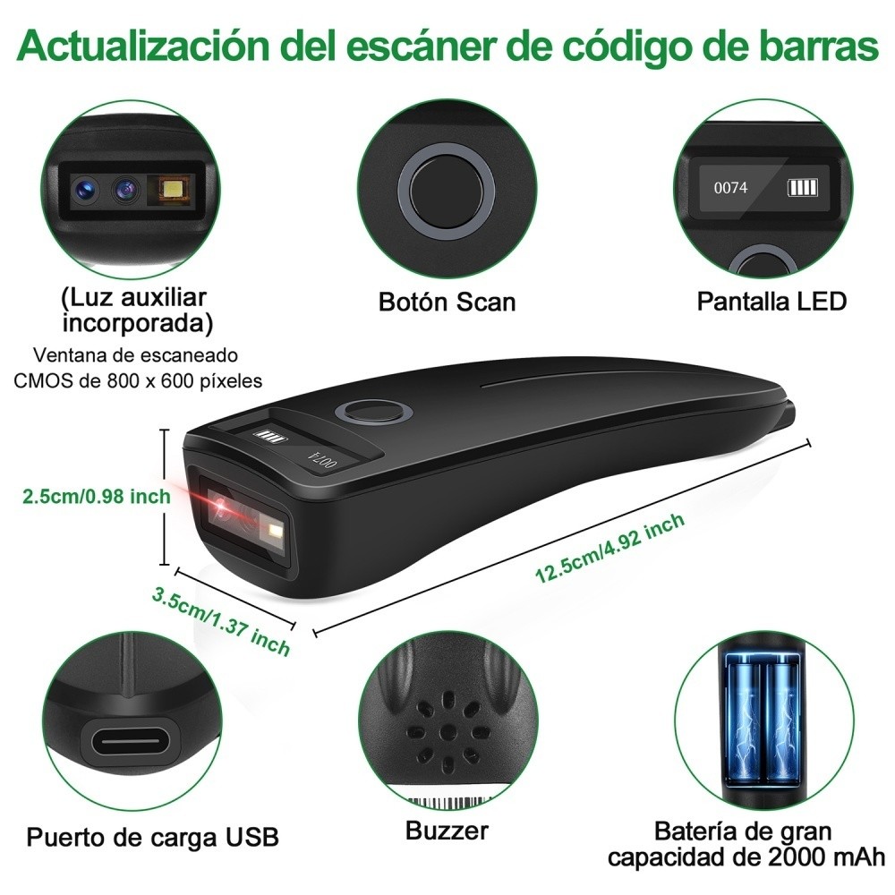 SHAWTY S0121 1D/2D/QR Wireless  Bluetooth Barcode Scanner - 2.4GHz+USB, Win/Mac/Phone/PC Compatible 