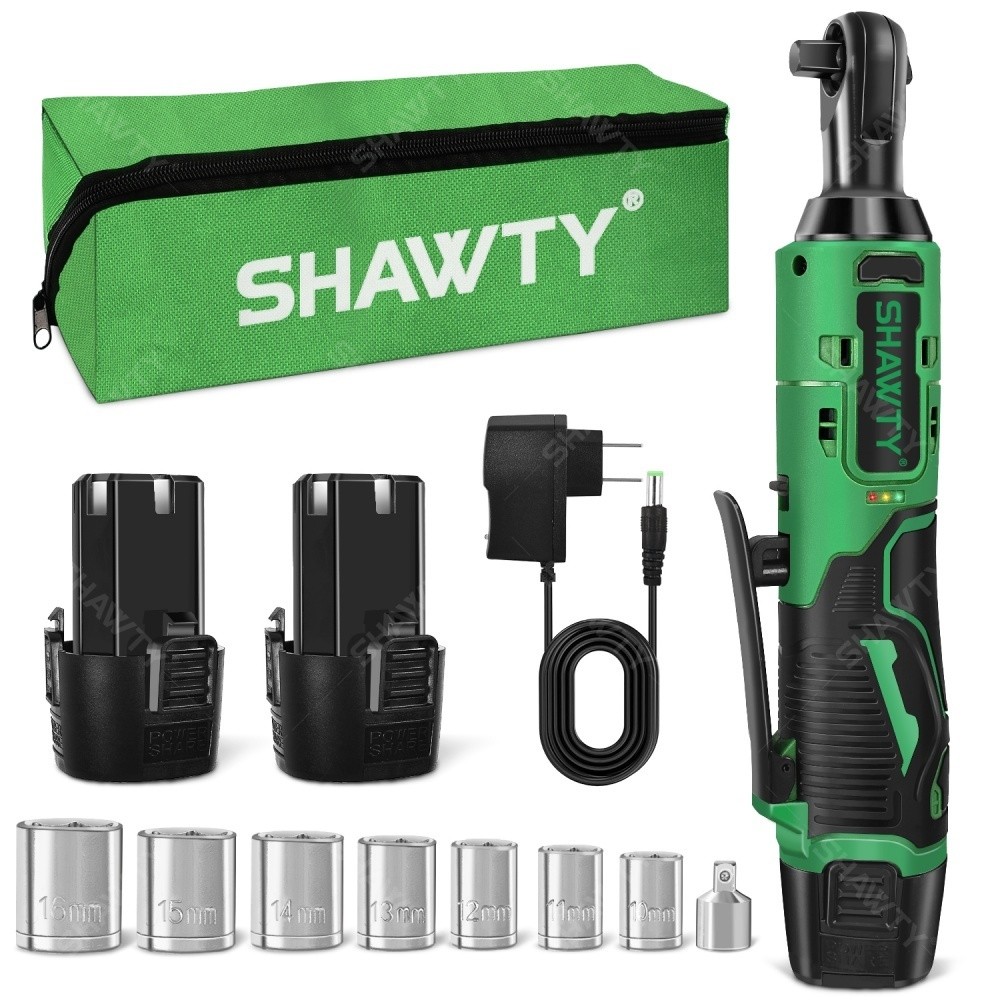 SHAWTY S0005 3/8" Cordless Impact Wrench - 46N.m,2×2Ah Batteries,7 Sockets, Stepless Speed,Carr