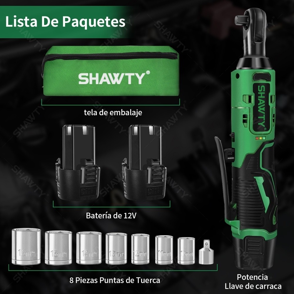 SHAWTY S0005 3/8" Cordless Impact Wrench - 46N.m,2×2Ah Batteries,7 Sockets, Stepless Speed,Carry Bag