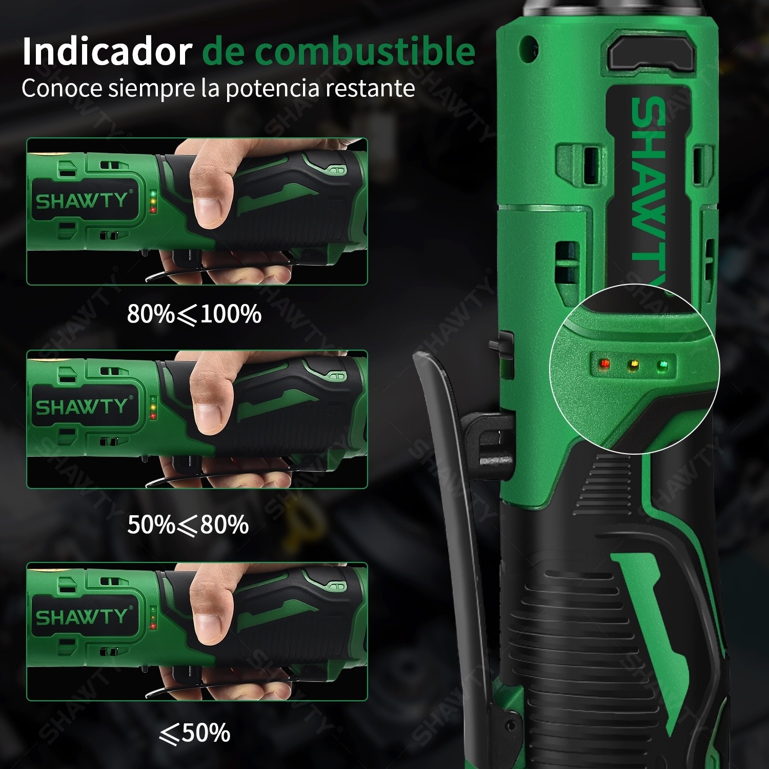 SHAWTY S0005 3/8" Cordless Impact Wrench - 46N.m,2×2Ah Batteries,7 Sockets, Stepless Speed,Carry Bag