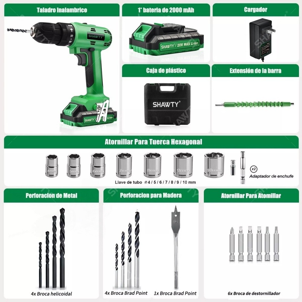 SHAWTY S0006 20V Cordless Rotary Hammer Drill/Driver