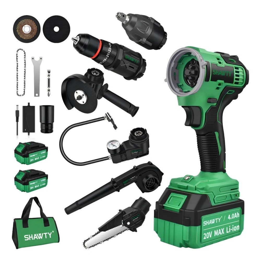 SHAWTY S0009 6-in-1 20V Cordless Tools - 2×4.0Ah Batteries+6 Power Tools Drill/Grinder/Inflator etc