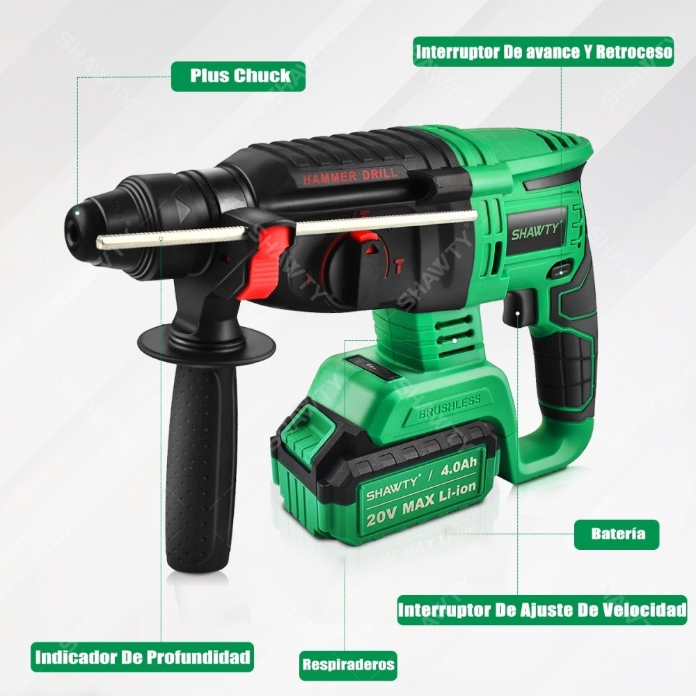 SHAWTY S0011B Rotary Hammer Demolition Hammers 1600W 18V  2 Baterías de 4.0 Ah Rotary Hammer