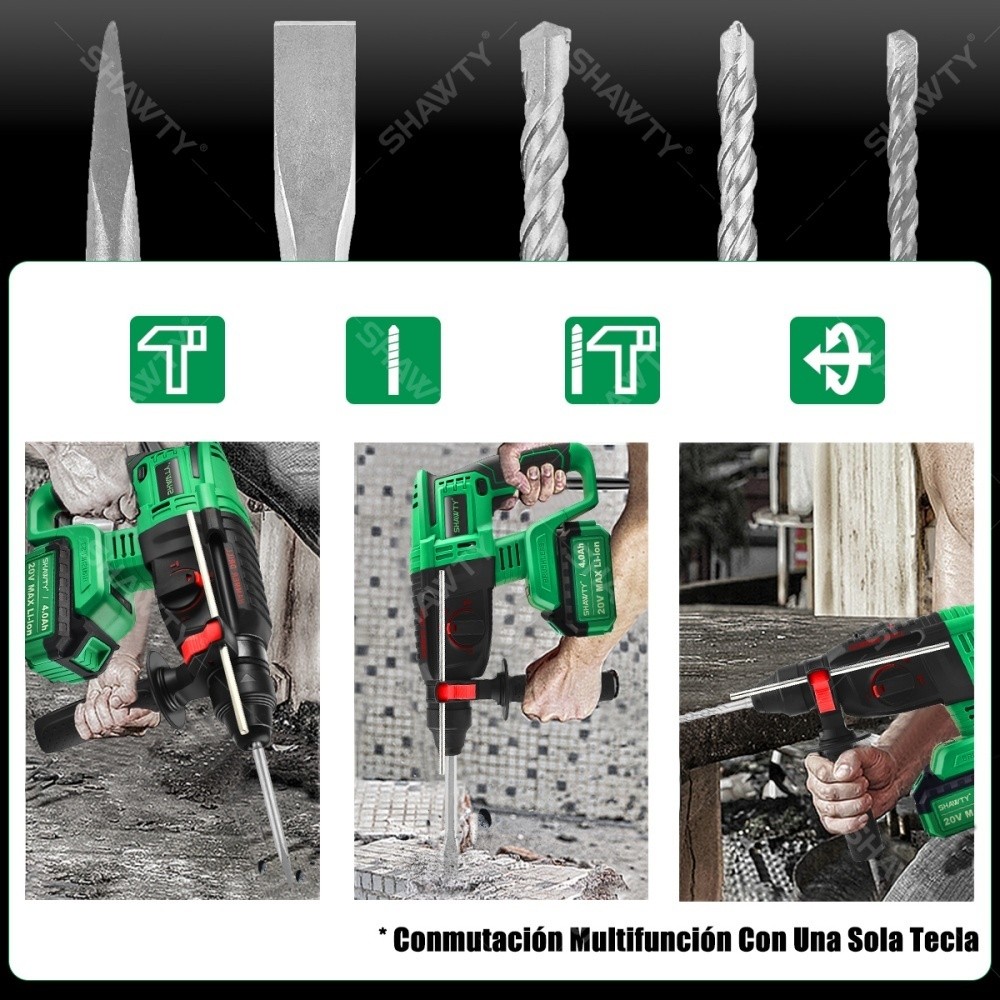 SHAWTY S0011B Rotary Hammer Demolition Hammers 1600W 18V  2 Baterías de 4.0 Ah Rotary Hammer