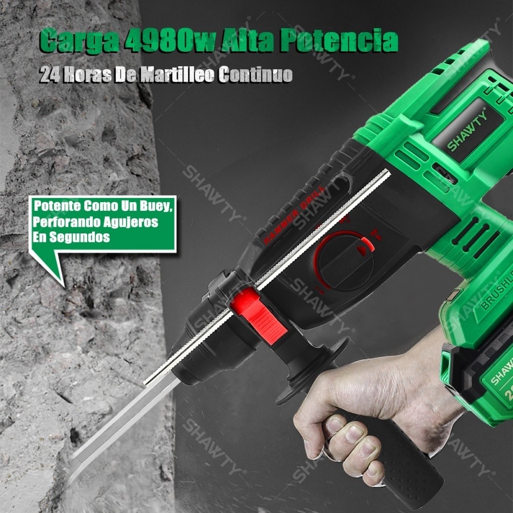 SHAWTY S0011B Rotary Hammer Demolition Hammers 1600W 18V  2 Baterías de 4.0 Ah Rotary Hammer