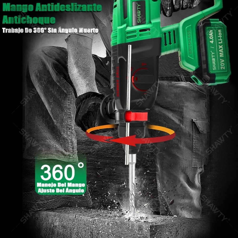 SHAWTY S0011B Rotary Hammer Demolition Hammers 1600W 18V  2 Baterías de 4.0 Ah Rotary Hammer