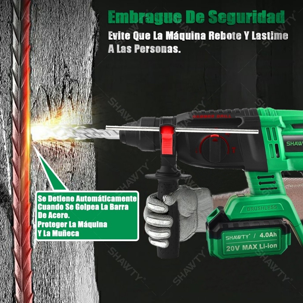SHAWTY S0011B Rotary Hammer Demolition Hammers 1600W 18V  2 Baterías de 4.0 Ah Rotary Hammer