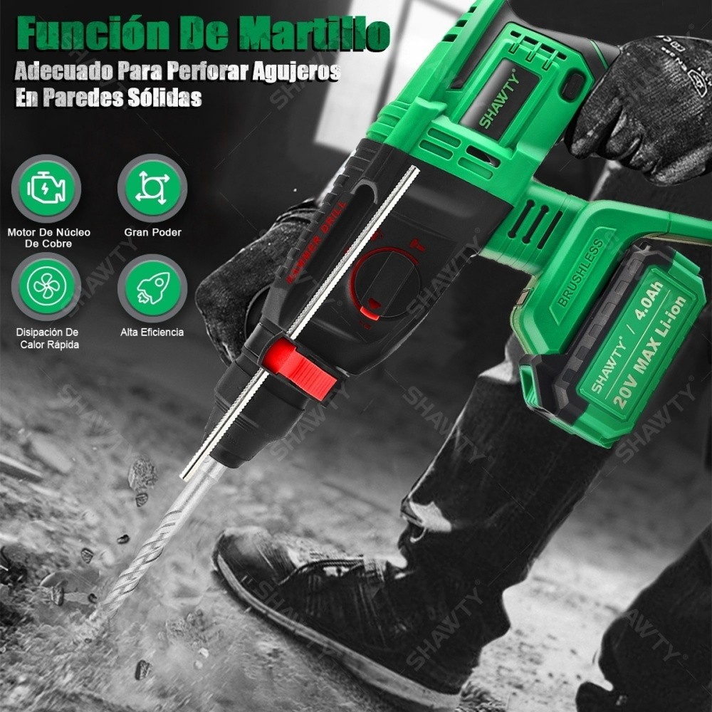 SHAWTY S0011B Rotary Hammer Demolition Hammers 1600W 18V  2 Baterías de 4.0 Ah Rotary Hammer
