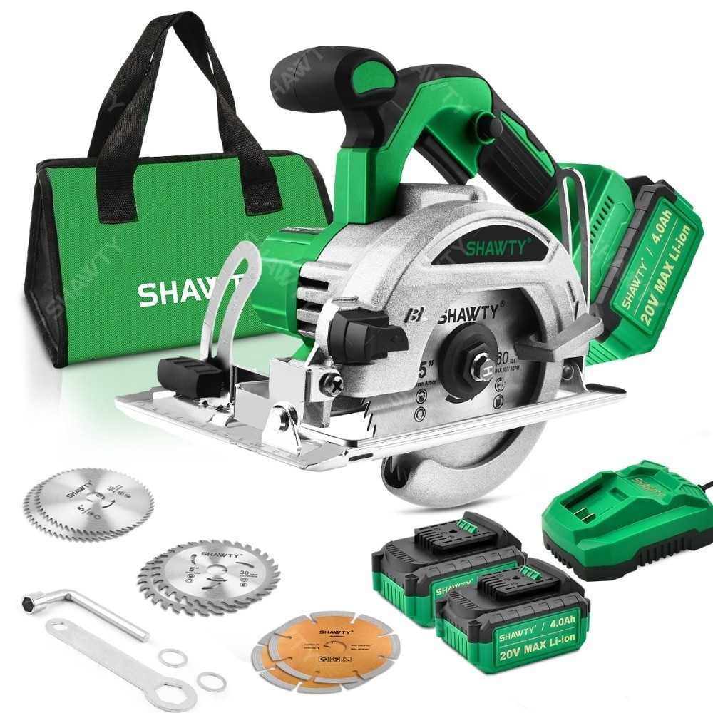 SHAWTY S0013 Cordless Circular Saw - 2×4.0Ah Batteries, Adjustable 90°-45°, Multi-Material Cut