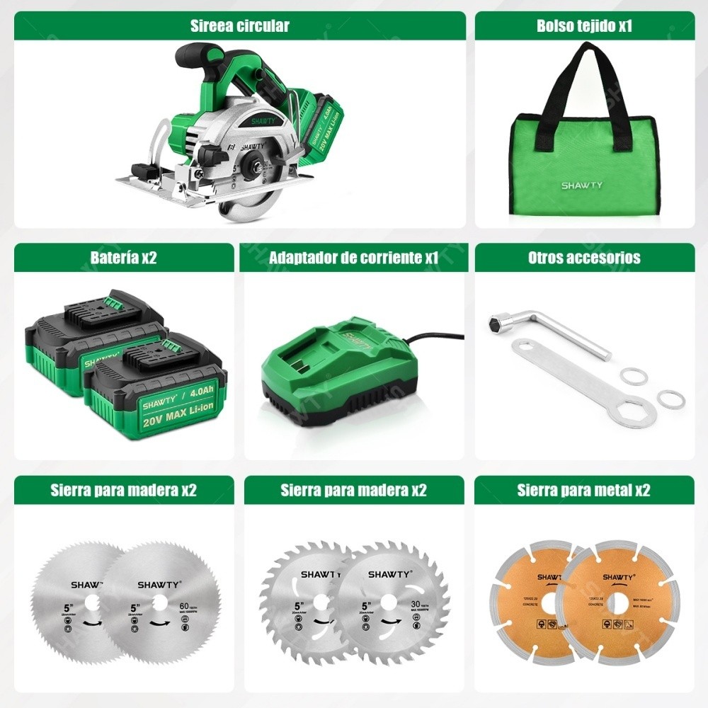 SHAWTY S0013 Cordless Circular Saw - 2×4.0Ah Batteries, Adjustable 90°-45°, Multi-Material Cut
