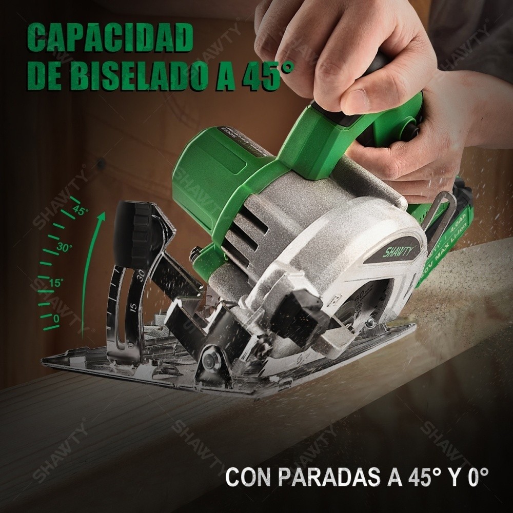 SHAWTY S0013 Cordless Circular Saw - 2×4.0Ah Batteries, Adjustable 90°-45°, Multi-Material Cut
