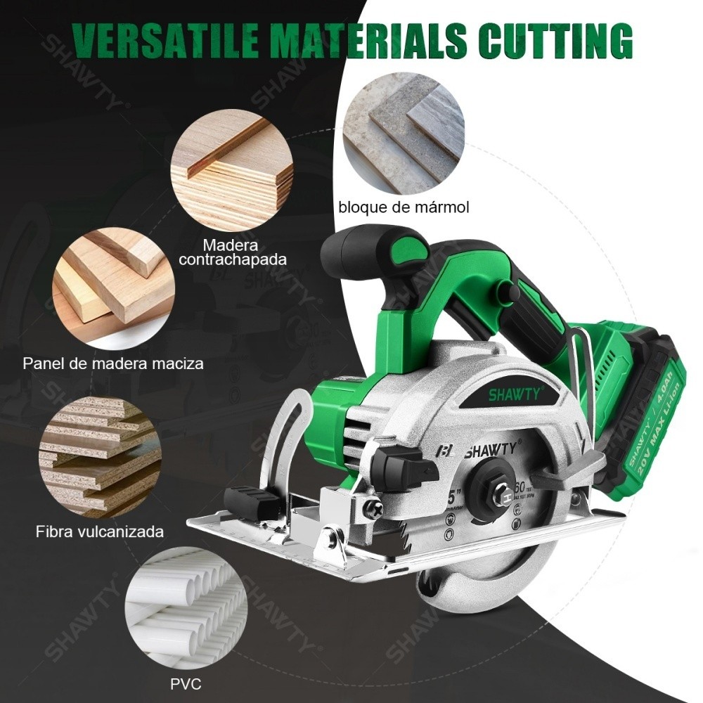SHAWTY S0013 Cordless Circular Saw - 2×4.0Ah Batteries, Adjustable 90°-45°, Multi-Material Cut
