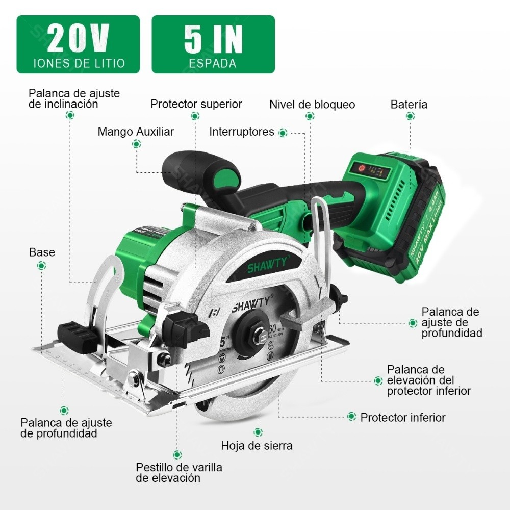 SHAWTY S0013 Cordless Circular Saw - 2×4.0Ah Batteries, Adjustable 90°-45°, Multi-Material Cut