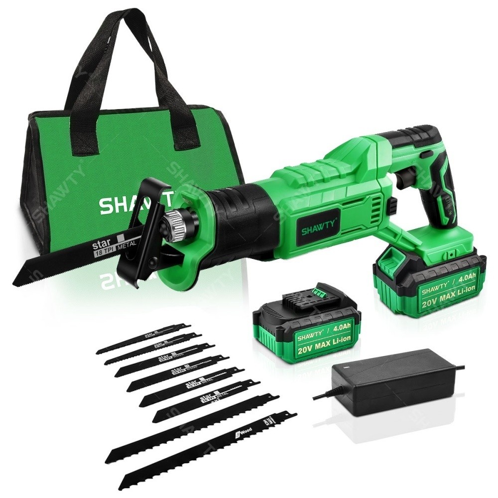 SHAWTY S0015 Cordless Reciprocating Saw Kit - 2700 RPM, 4000mAh, 8 Blades, Multi-Material