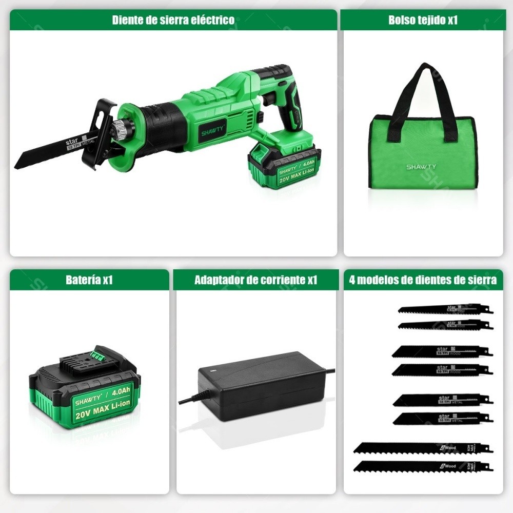 SHAWTY S0015 Cordless Reciprocating Saw Kit - 2700 RPM, 4000mAh, 8 Blades, Multi-Material