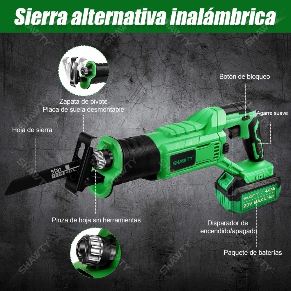 SHAWTY S0015 Cordless Reciprocating Saw Kit - 2700 RPM, 4000mAh, 8 Blades, Multi-Material