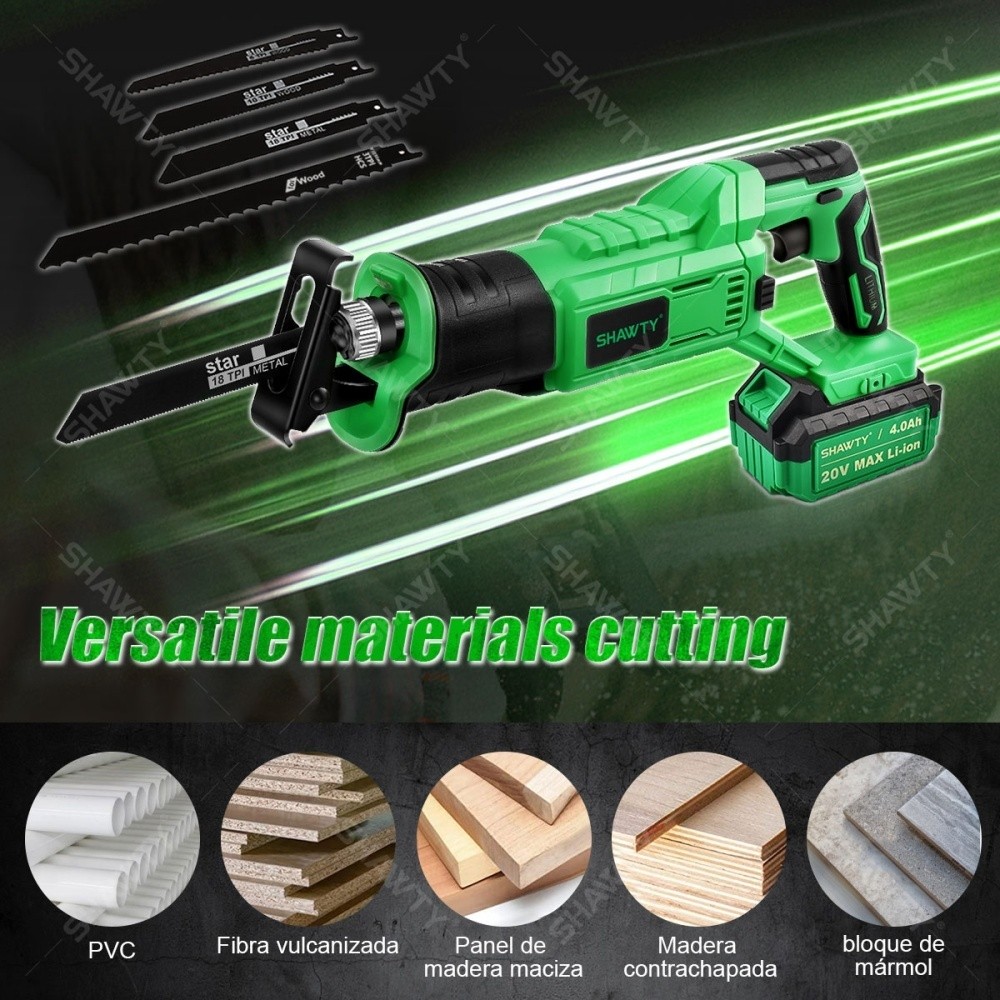 SHAWTY S0015 Cordless Reciprocating Saw Kit - 2700 RPM, 4000mAh, 8 Blades, Multi-Material