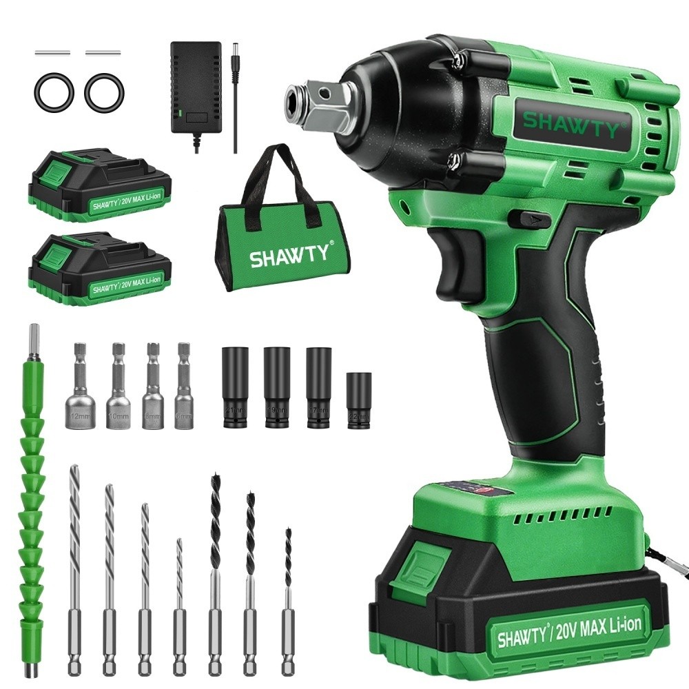 SHAWTY S0017A Cordless Impact Wrench Set - 1/2" Chuck, 520N.m, 2400RPM + 2 Batteries