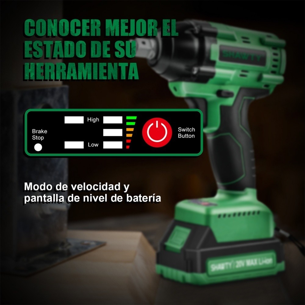 SHAWTY S0017A Cordless Impact Wrench Set - 1/2" Chuck, 520N.m, 2400RPM + 2 Batteries