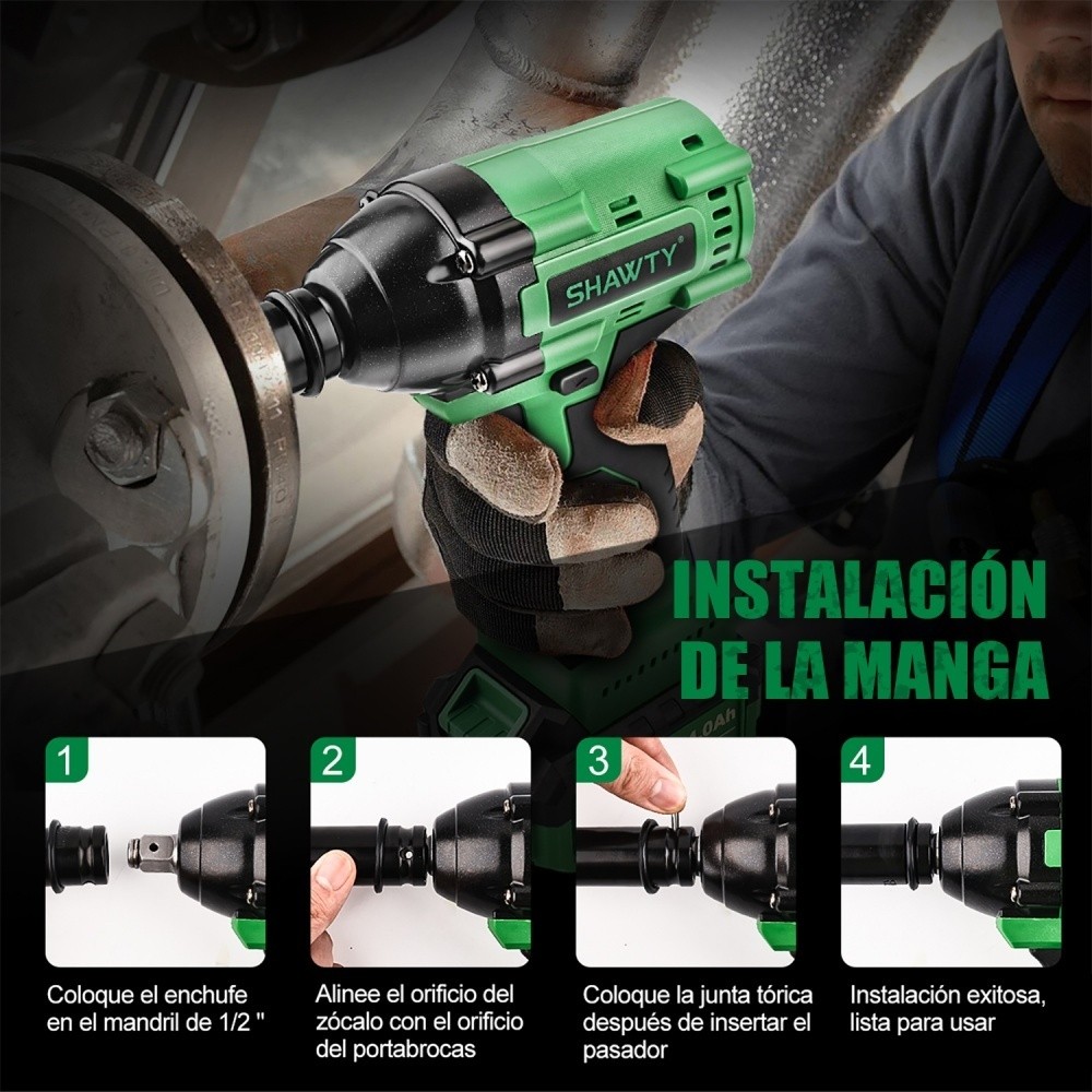 SHAWTY S0017A Cordless Impact Wrench Set - 1/2" Chuck, 520N.m, 2400RPM + 2 Batteries