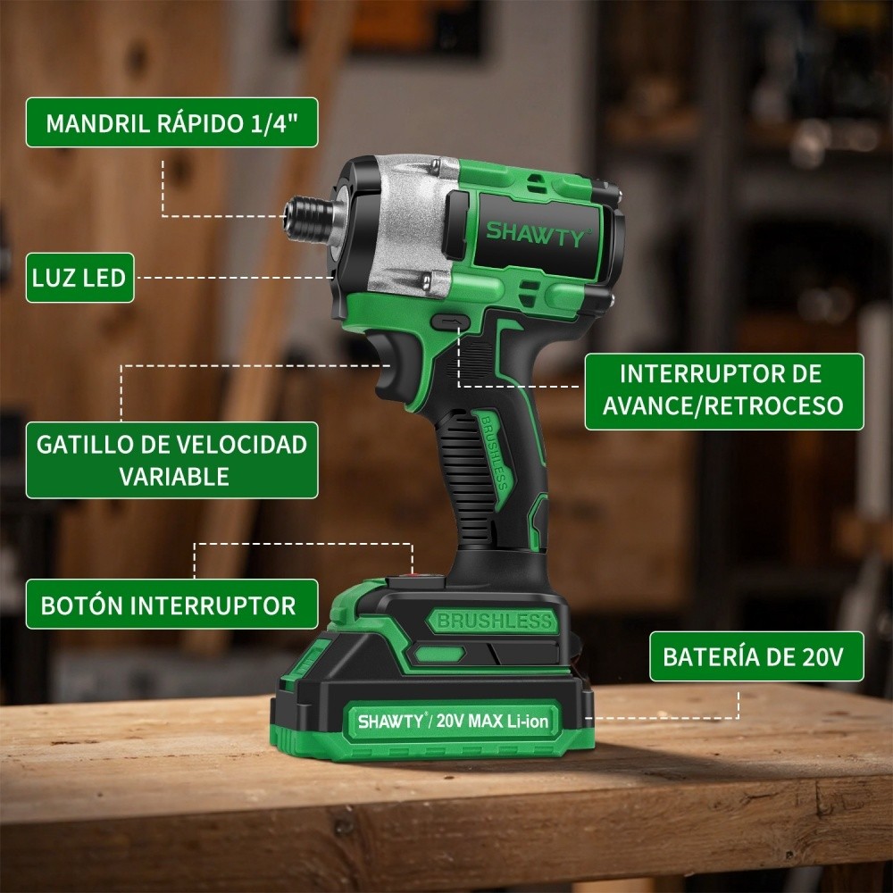 SHAWTY S0049 320nm 2400Rpm Cordless Impact Driver High-Speed,Durable with 10 Accessories & Tool Sets