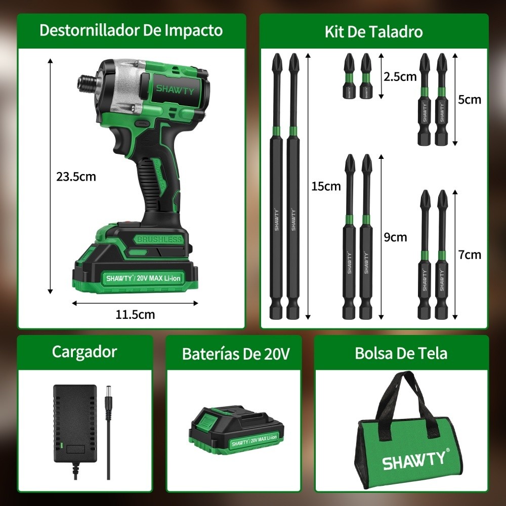 SHAWTY S0049 320nm 2400Rpm Cordless Impact Driver High-Speed,Durable with 10 Accessories & Tool Sets
