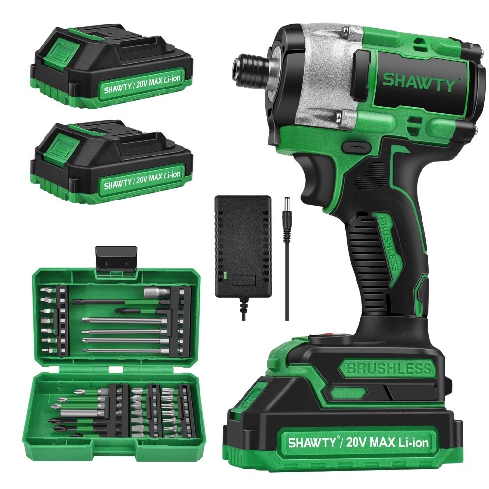 SHAWTY S0049A 1/4" Cordless Impact Driver 2400RPM, 2 Batteries & 28-Piece Screw Head Kit