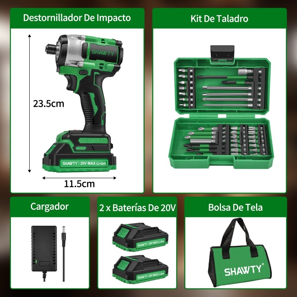 SHAWTY S0049A 1/4" Cordless Impact Driver 2400RPM, 2 Batteries & 28-Piece Screw Head Kit