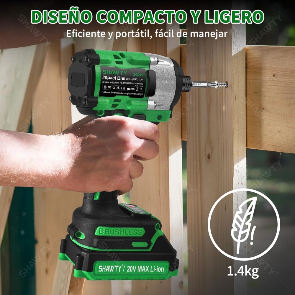 SHAWTY S0049A 1/4" Cordless Impact Driver 2400RPM, 2 Batteries & 28-Piece Screw Head Kit