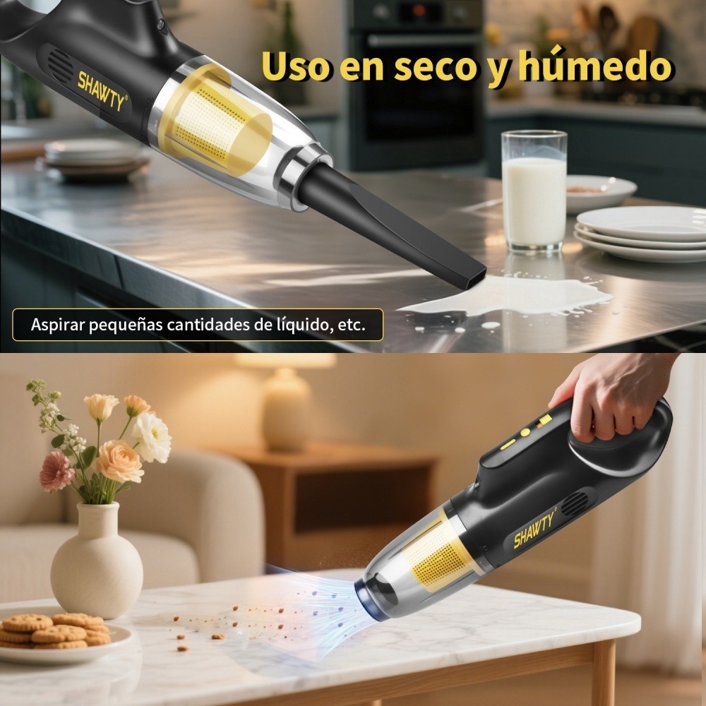 SHAWTY S0069 Cordless Handheld Vacuum - 10000PA, 600ml, Washable HEPA, Multi-Scene