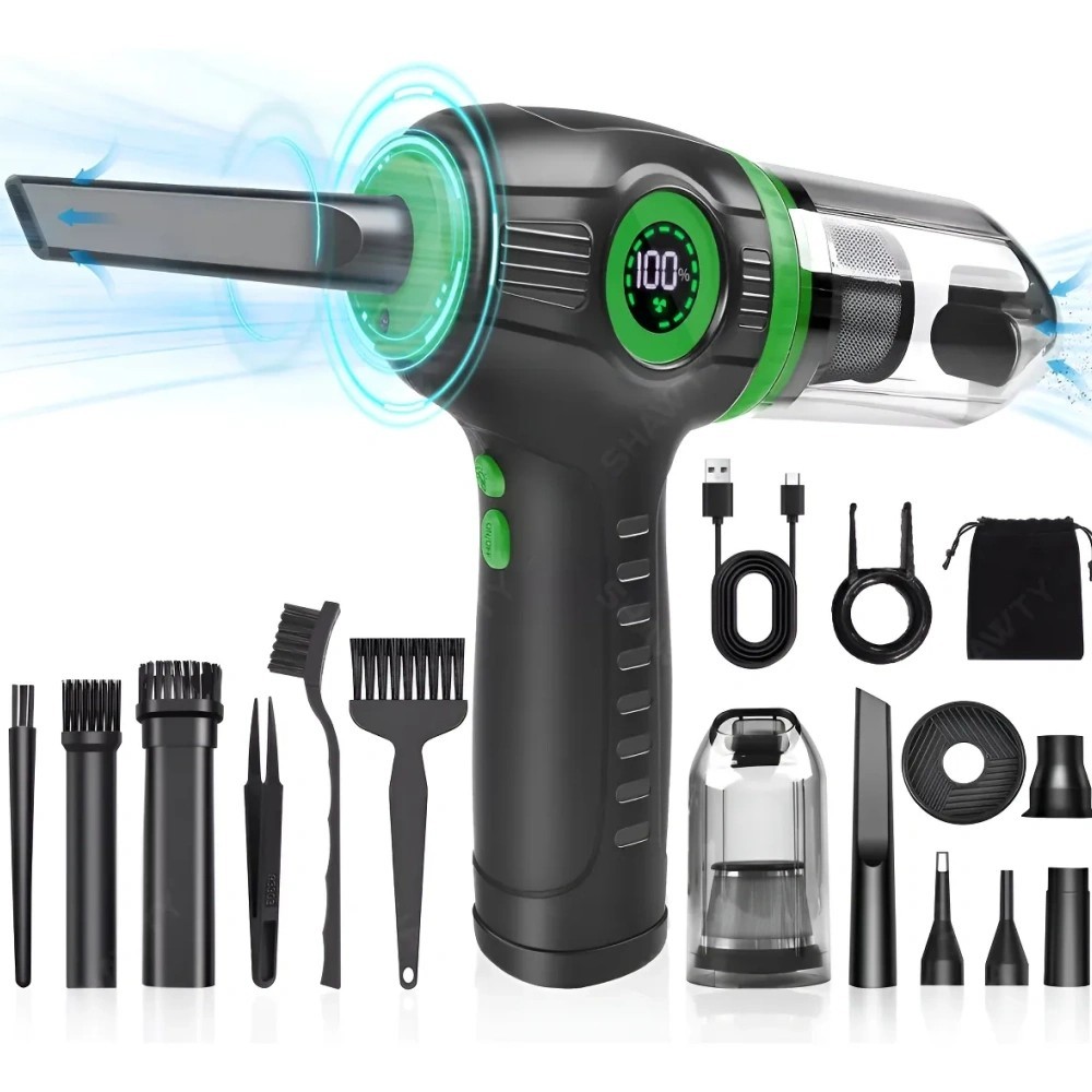 SHAWTY S0091 Cordless 2-in-1 Air Blower - 15000rpm LED, Cleans Car/Home/Computer/Pet Hair