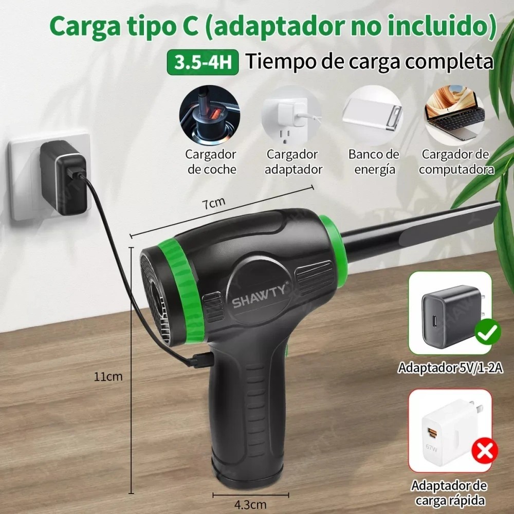 SHAWTY S0091 Cordless 2-in-1 Air Blower - 15000rpm LED, Cleans Car/Home/Computer/Pet Hair