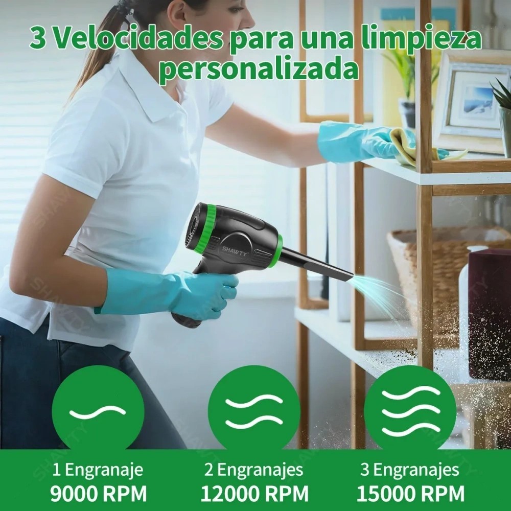 SHAWTY S0091 Cordless 2-in-1 Air Blower - 15000rpm LED, Cleans Car/Home/Computer/Pet Hair