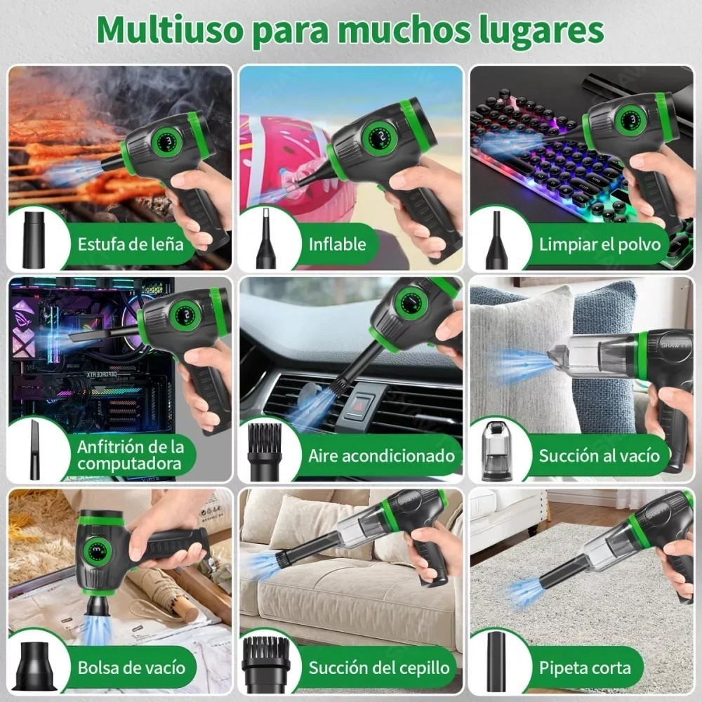 SHAWTY S0091 Cordless 2-in-1 Air Blower - 15000rpm LED, Cleans Car/Home/Computer/Pet Hair