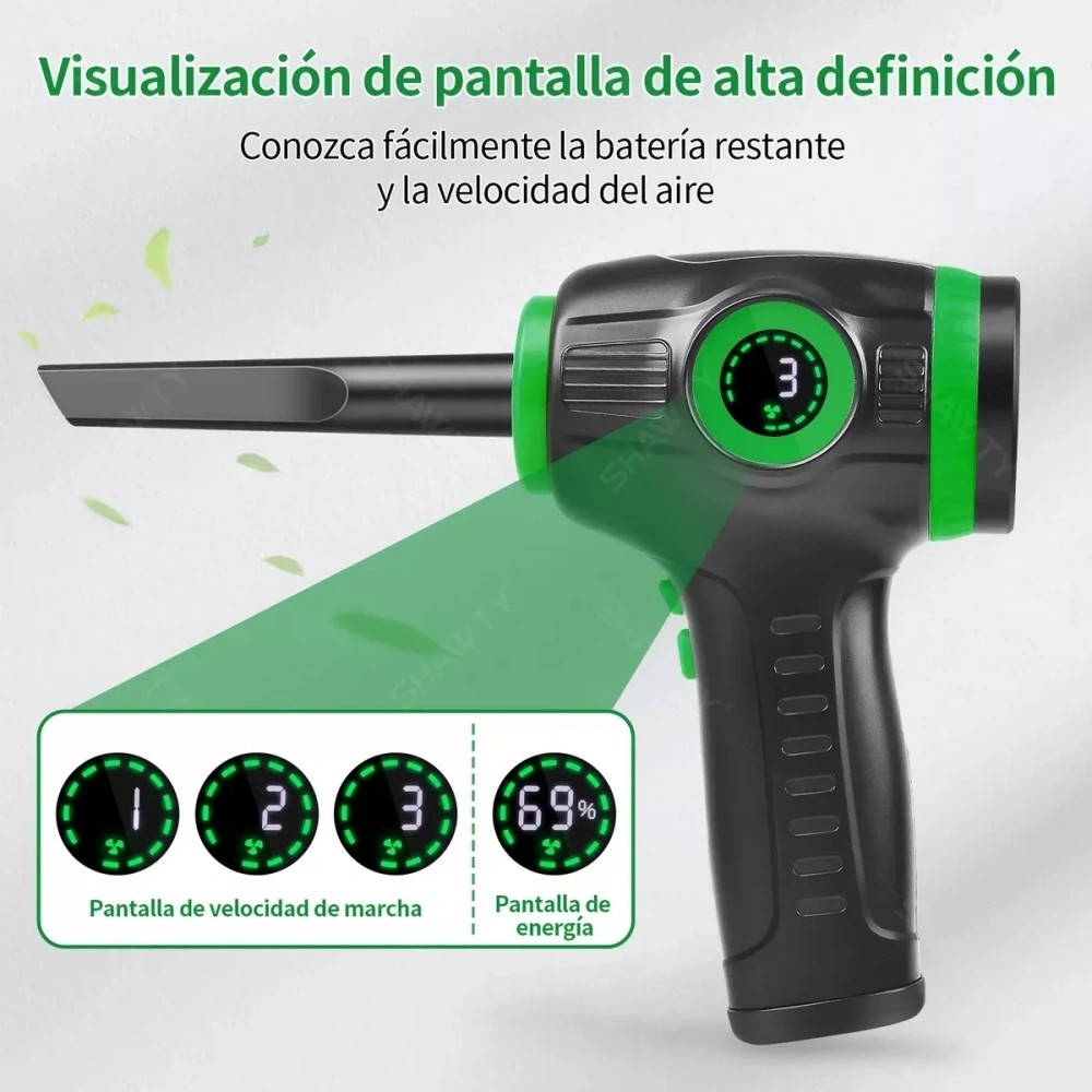 SHAWTY S0091 Cordless 2-in-1 Air Blower - 15000rpm LED, Cleans Car/Home/Computer/Pet Hair