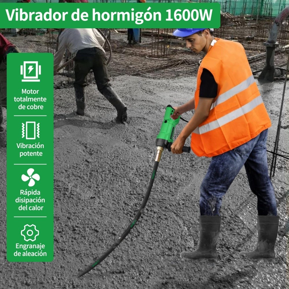 SHAWTY S0094 Portable 1800W Concrete Vibrator - 13000VPM, 2m Cable, Bubble Removal